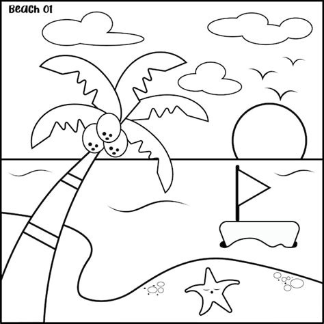 Premium Vector Hand Drawn Beach Outline Kids Coloring Page 01