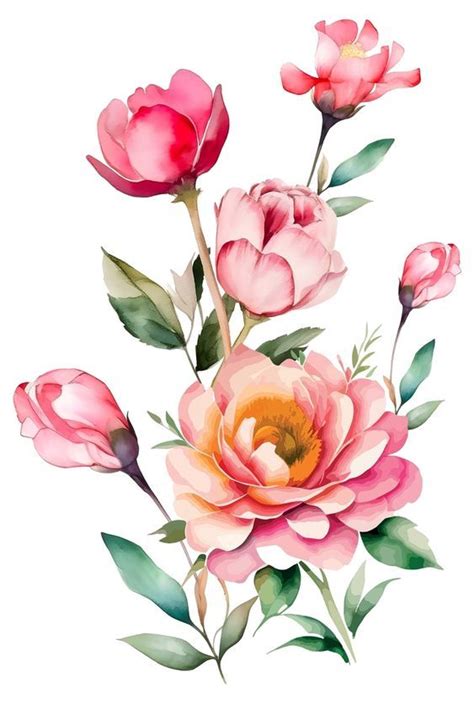 Watercolor Painting of Pink Flowers