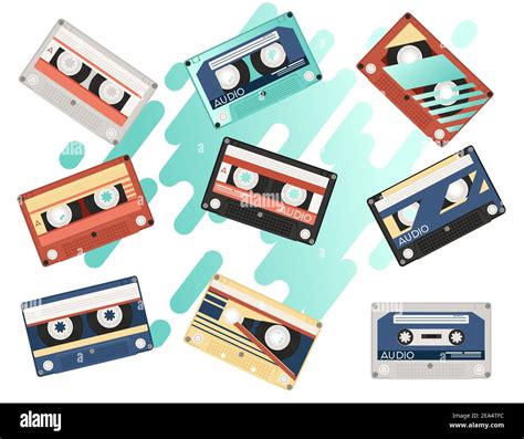 Set Of Retro Audio Cassettes With Different Colorful Patterns Vector