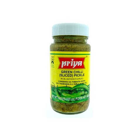 Priya Green Chilli Pickle 300g Without Garlic Maas Products