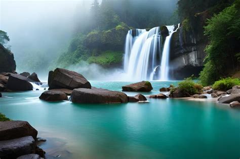 Premium AI Image | waterfall in the mist of the river