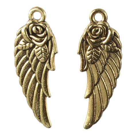 Alloy Metal Feather Charm Gold Silver Angel Wings Handmade Crafts