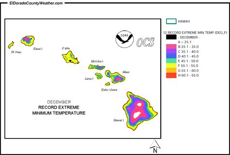 Hawaii Record Extreme Minimum Temperatures for December Map