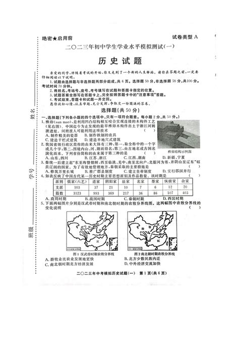 山东省聊城市东昌府区学校联考2023年第一次中考模拟历史试题（扫描版 含答案） 21世纪教育网