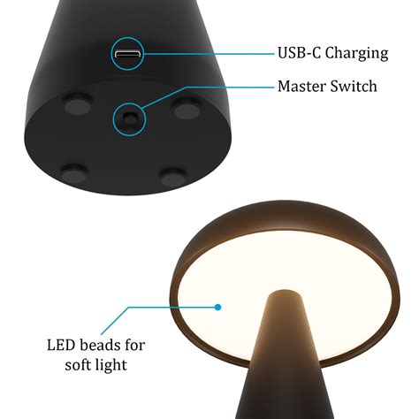 Ralbay Cordless Mushroom Table Lamp Rechargeable Battery Operated