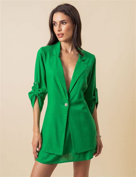 Blazer Linho Tuar Verde Ideias Fashion Blazer Looks Elegantes