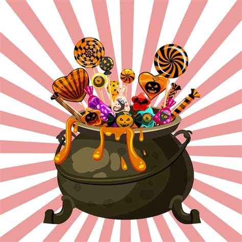 Premium Vector Halloween Cauldron Full Of Candies And Sweets