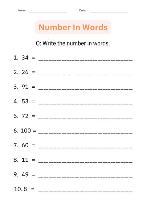 Printable Writing Number Words 1 to 100 Worksheets for Kindergarten ...