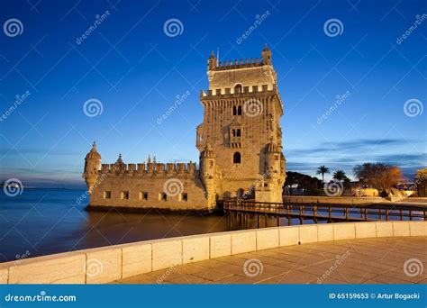 Torre Di Torre De Belem Di Notte A Lisbona Immagine Stock Immagine Di