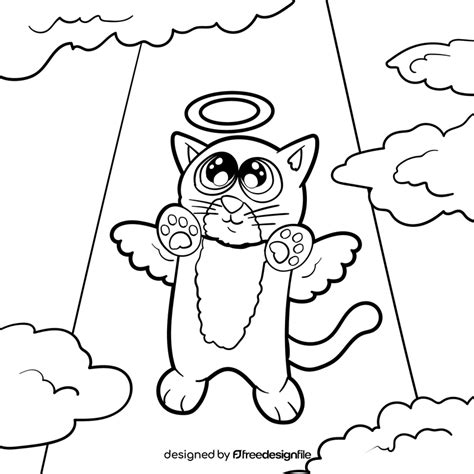 Cat Angel Cartoon Drawing Black And White Vector Free Download