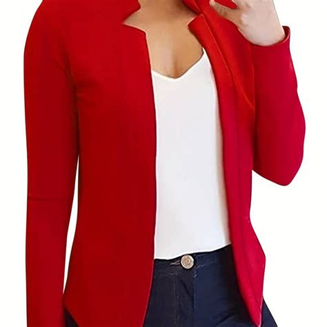 Open Front Solid Blazers Elegant Long Sleeve Open Front Outwear Women S Jacket And Coat Temu