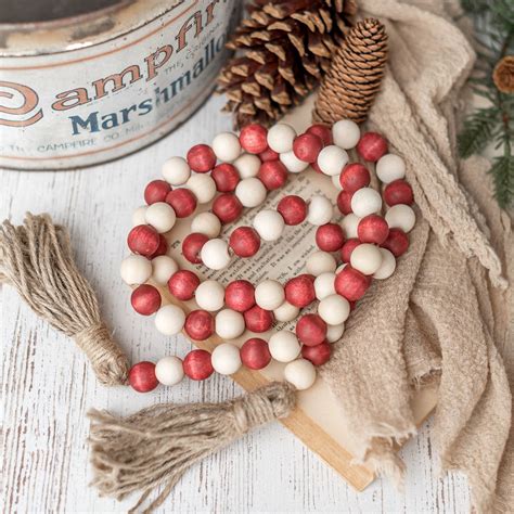 Red And White Wood Bead Garland Christmas Bead Garland With Etsy