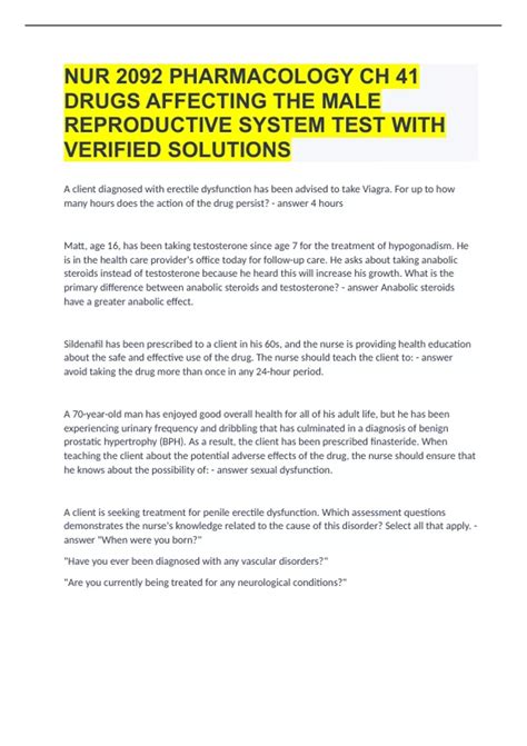 NUR 2092 PHARMACOLOGY CH 41 DRUGS AFFECTING THE MALE REPRODUCTIVE