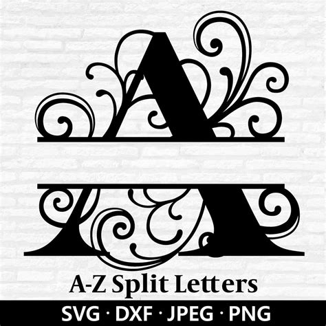 Split Monogram Svg Alphabet Letters Dxf Alphabets With Swirls