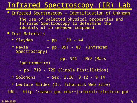 PPT 2 26 2015 1 Infrared Spectroscopy IR Lab Infrared Spectroscopy