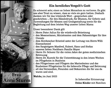 Traueranzeigen von Anni Sturm Allgäuer Zeitung