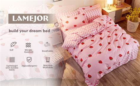 Lamejor Duvet Cover Set Twin Size Strawberry Chevron