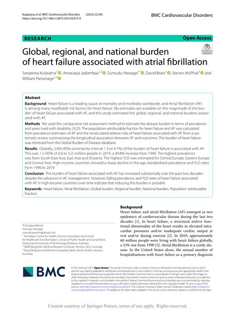 Pdf Global Regional And National Burden Of Heart Failure Associated