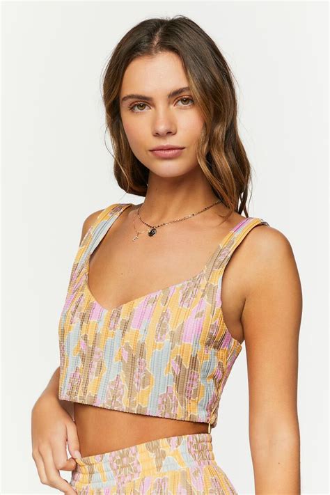 Floral Print V Neck Crop Top