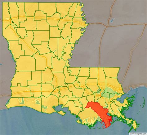 Map of Lafourche Parish, Louisiana - Thong Thai Real