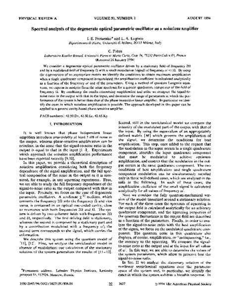 Pdf Noiseless Amplification In Degenerate Optical Parametric Oscillators