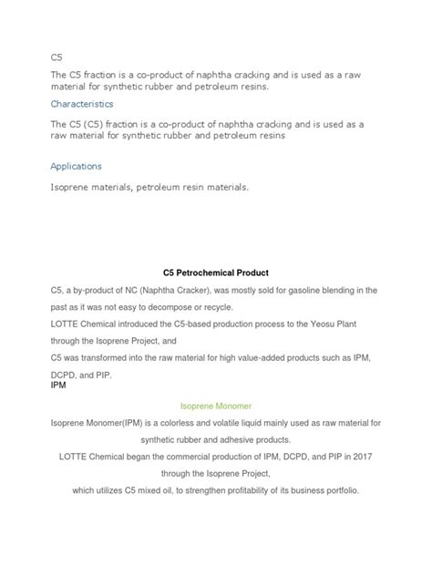 C5 Petrochemical Product Characteristics And Uses Of Isoprene Monomer