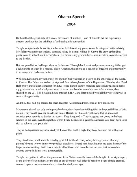 Obamas Speech 2004 Obama Speech 2004 On Behalf Of The Great State Of Illinois Crossroads Of