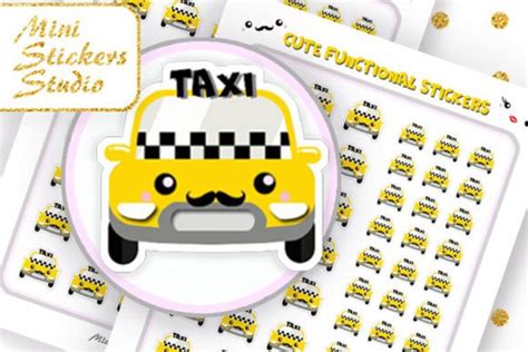 Kawaii Taxi Car Sing Icon Planner Sticke Graphic By Mama Lama Design