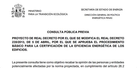 Consulta Publica Previa Proyecto Real Decreto Modifica Rd 235 2013