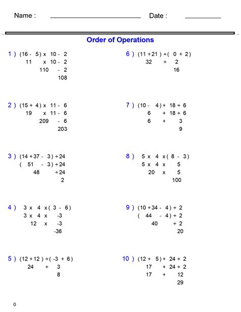 PEMDAS Problems Order Of Operations Worksheets Basic With