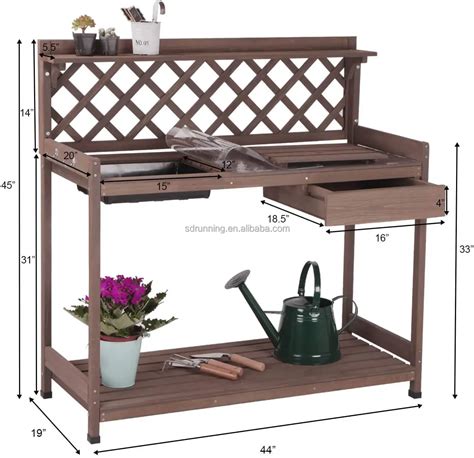 Potting Bench With Pvc Layer Sink Lid Gardening Work Bench Wooden Planting Table Outdoor With