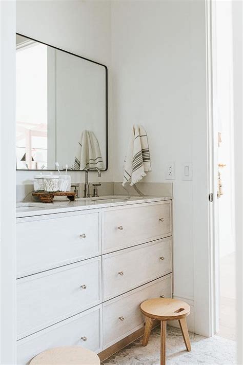 Limed Oak Washstand With Marble Countertop Transitional Bathroom