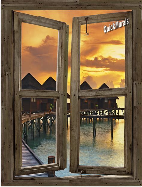 Beach Resort Sunset Window Peel & Stick (1 piece) Canvas Wall Mural