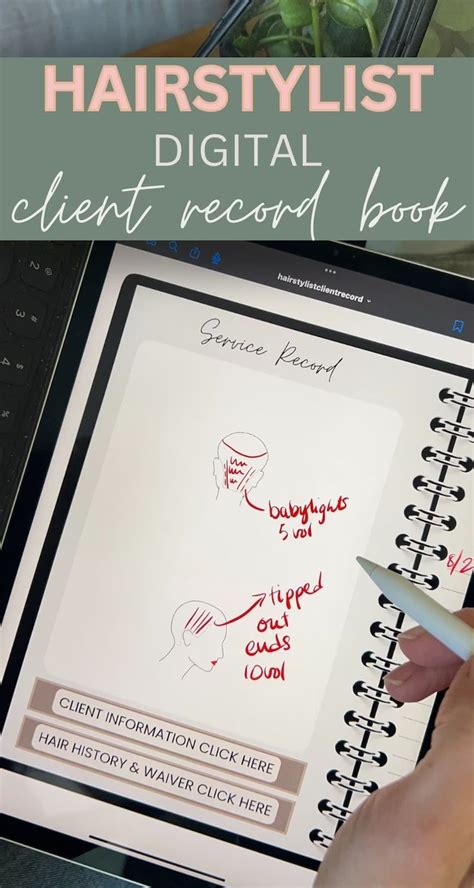 Client Record Book Hairstylist Digital Planner Salon Digital Record