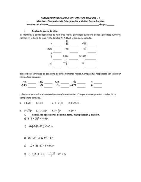 ACTIVIDAD INTEGRADORA MATEMATICAS I BLOQUE I II