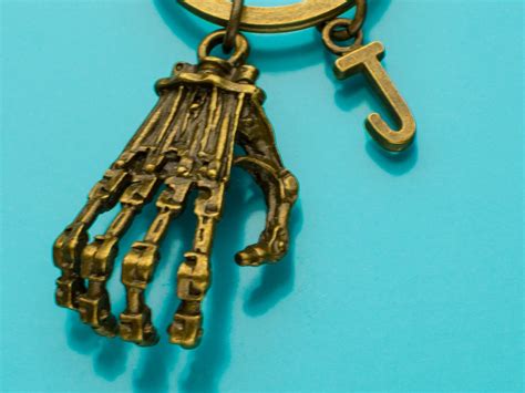 Skeleton Hand Keychain Bronze Skeleton Hand Key Ring Initial Keychain