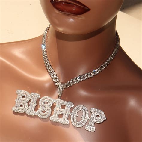 Custom Cuban Link Chain Big Baguettes Name Necklaceiced Out Etsy