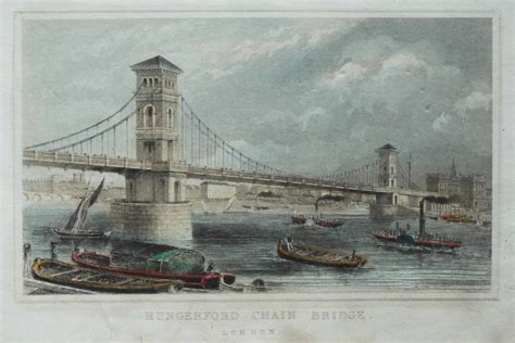 Antique Prints of Hungerford Bridge London