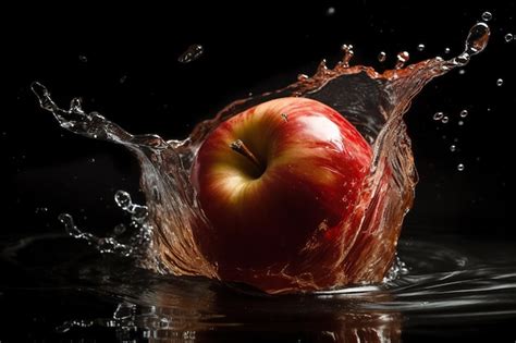 Premium Photo Red Apple Falling Into Water With Splash Isolated On