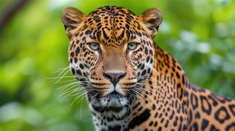 Premium Photo A Jaguars Intense Gaze Captured Amidst Vibrant Green