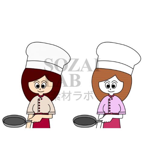 無料イラスト素材コック料理人シェフの女性 nabesang工房