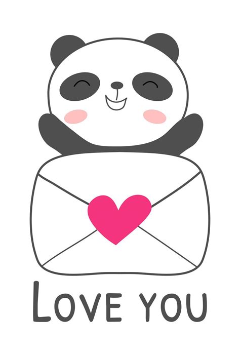 Love You Cute Panda Card Vector Illustration 14028336 Vector Art At