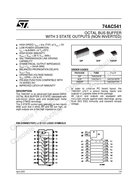 74ac541 Stmicroelectronics Buffer Hoja De Datos Ficha Técnica