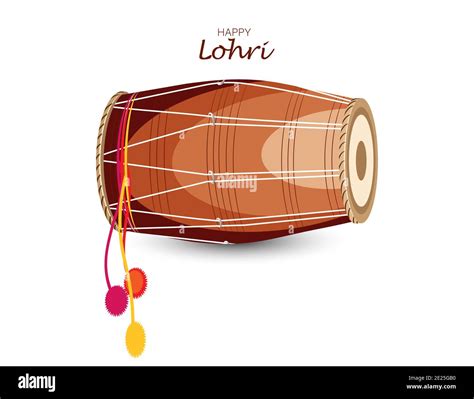 Vector Illustration For Happy Lohri Indian Traditional Drum Or Dholak