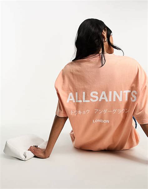 Allsaints Underground Oversized T Shirt With Back Logo In Peach Asos