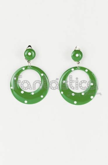 Dark Green Medium Flamenco Earrings Printed With White Polka Dots