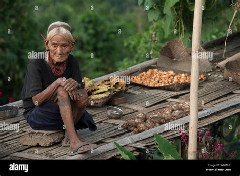 Elderly Konyak Naga Woman In Traditional Dress Mon District Nagaland