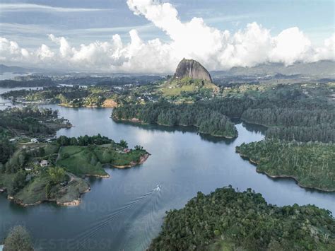 Aerial view of El Penon de Guatape a travel destination in Guatapé