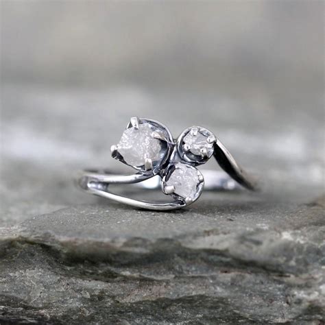 Raw Diamond Trio Ring - Uncut Rough Diamond - Diamond Engagement Rings ...