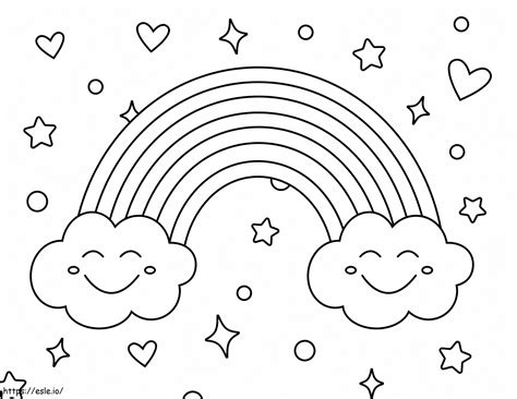 Rainbow With Two Smiling Clouds coloring page